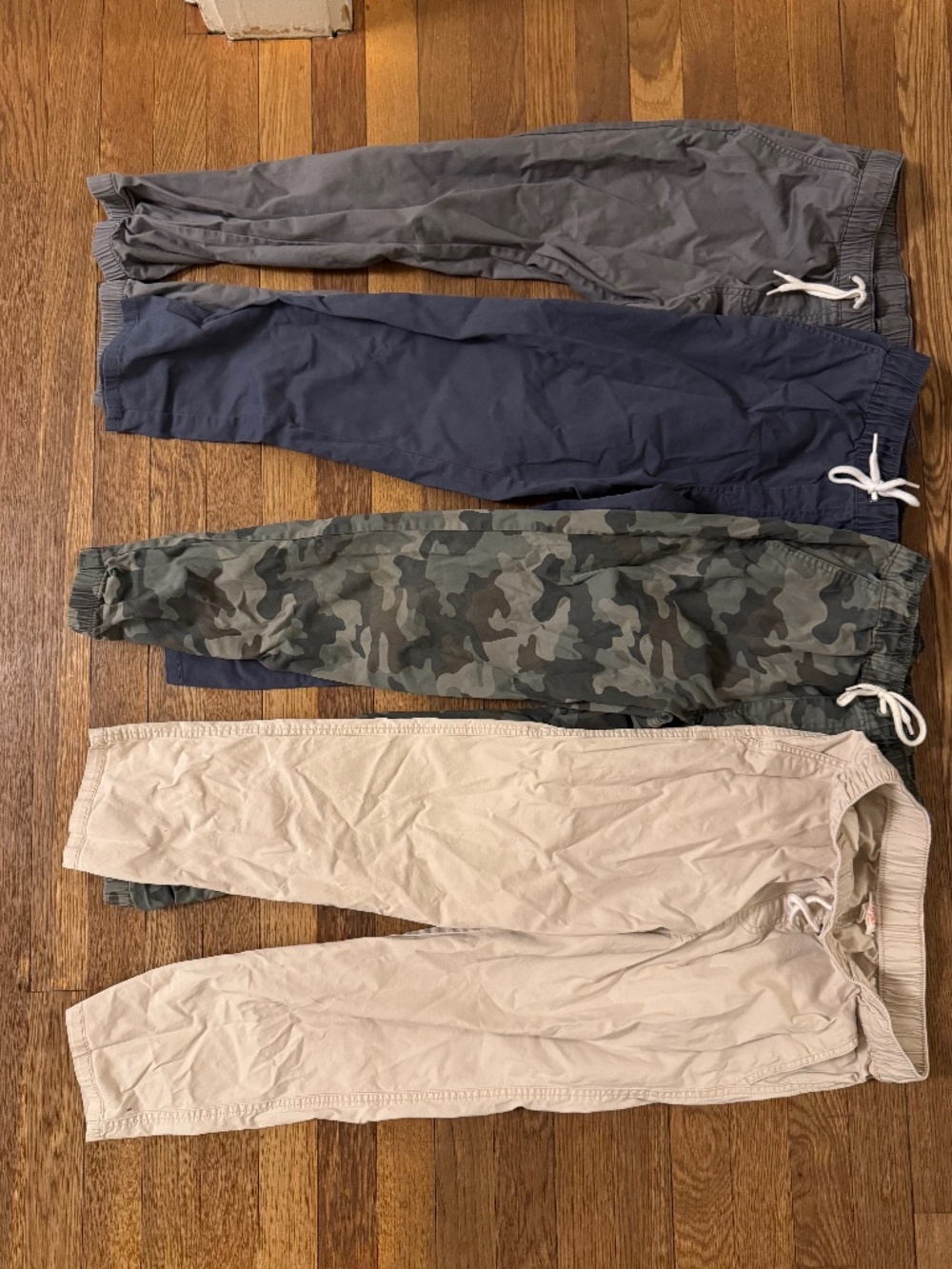 Lot of 5 boys size 14 chinos; 4 cat & jack elastic waistband and one button naut